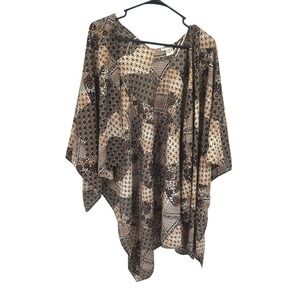 Boho Patchwork Poncho Ruana OS Brown Open Drape Festival Lagenlook Earthy Hippie